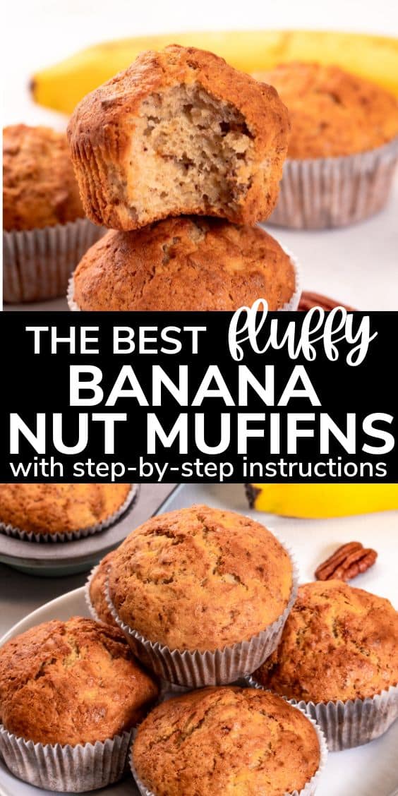 the best fluffy banana nut muffins pinterest image
