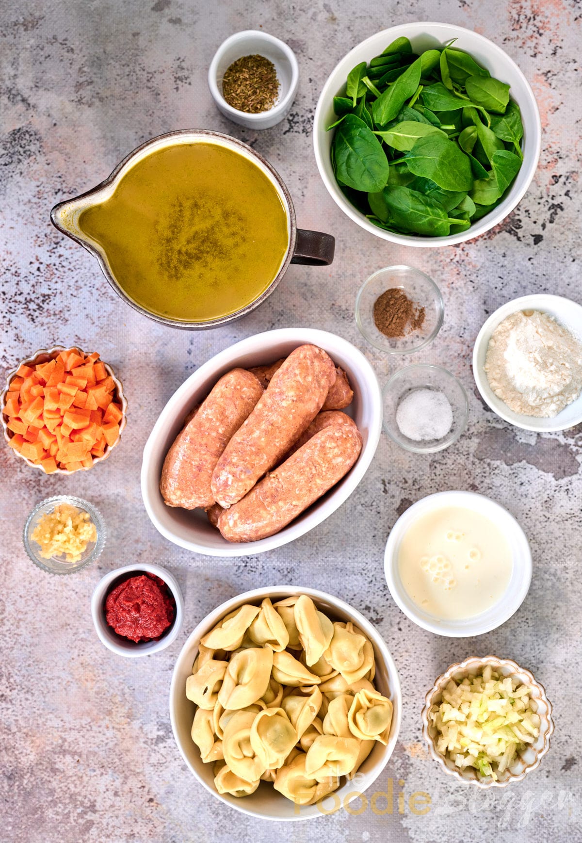 thefoodieblogger creamy sausage tortellini soup ingredients