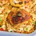 oven baked chicken and rice close up