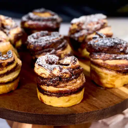 Nutella Cruffins on a wooden board