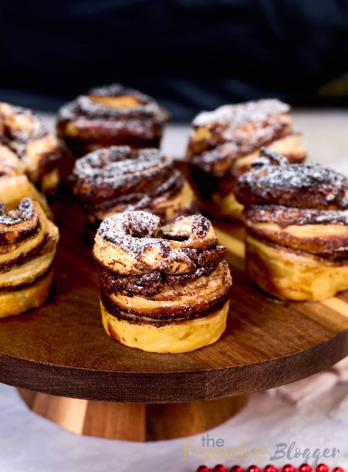 Nutella Cruffins on a wooden board