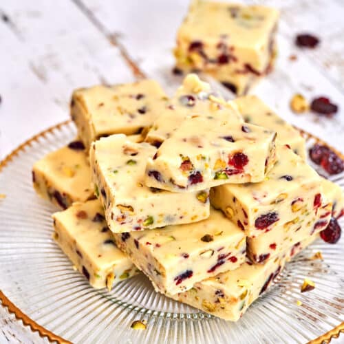 White Chocolate Pistachio Cranberry squares on a plate