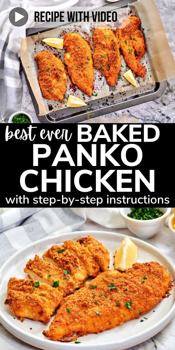 thefoodieblogger crispy baked panko chicken pinterest image