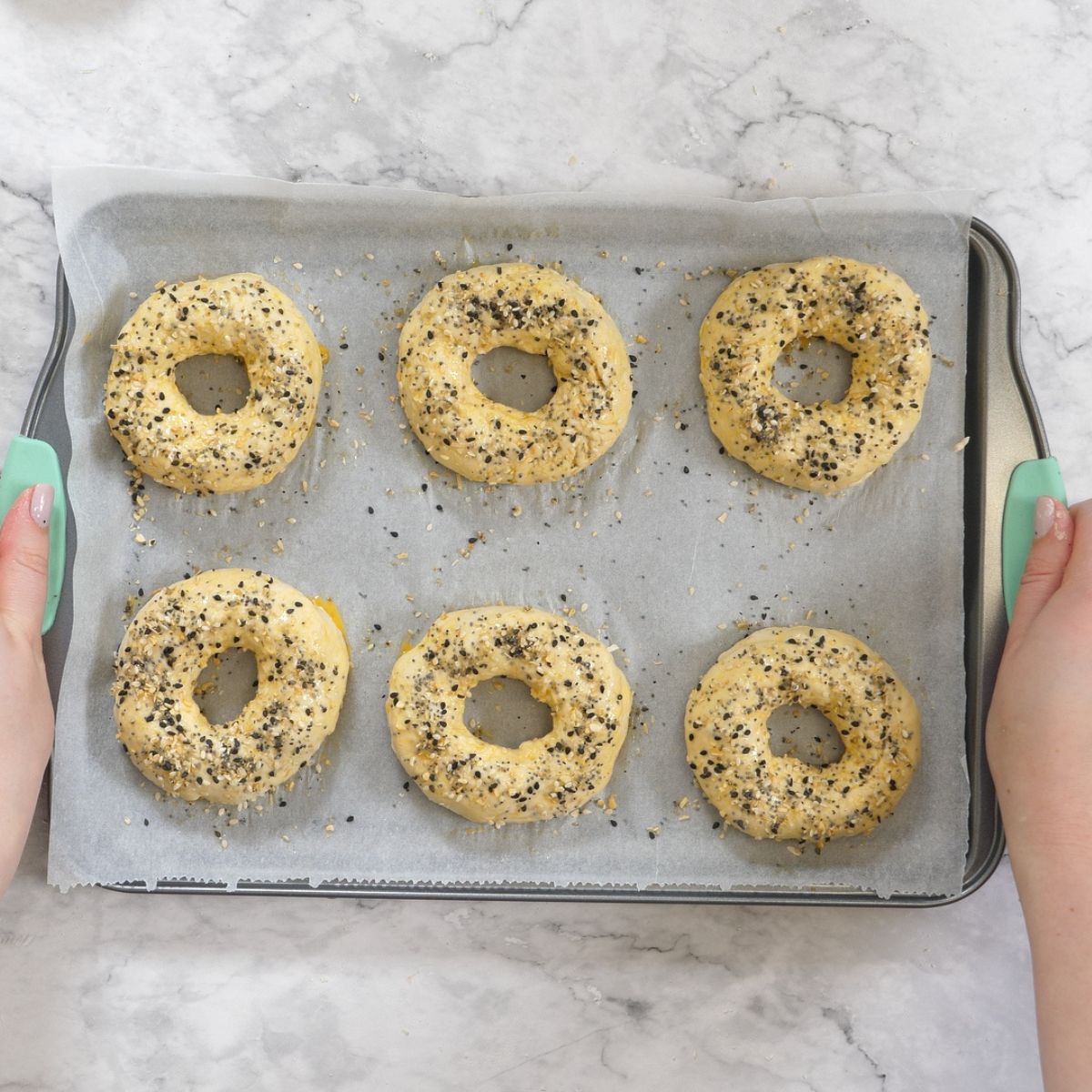 bagels ready to be baked from top