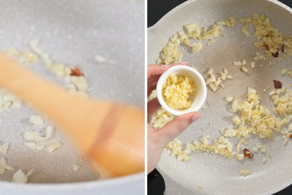 Creamy Chicken Carbonara 7 Sautéing chopped onions in a skillet until softened.
