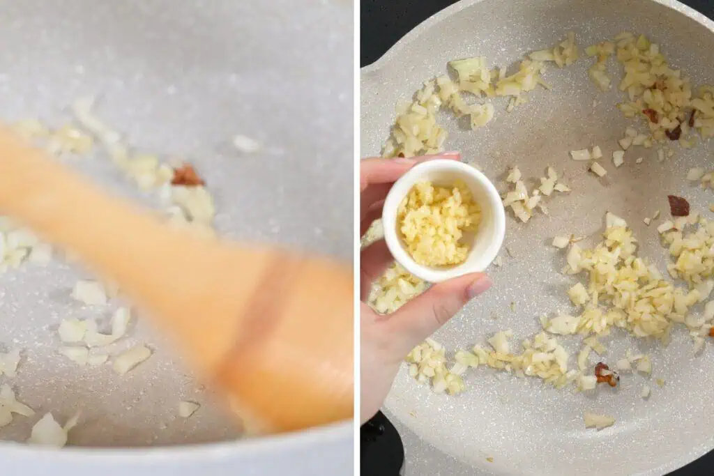 Creamy Chicken Carbonara 7 Sautéing chopped onions in a skillet until softened.