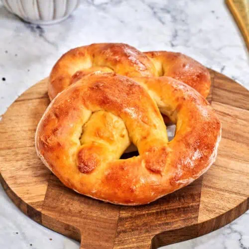 2 Ingredient Dough Pretzels on a wooden board