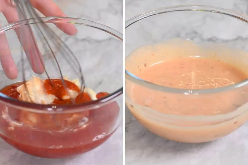 Bang Bang Salmon 6 Creamy Bang Bang sauce after whisking mayonnaise, sriracha, and seasonings.