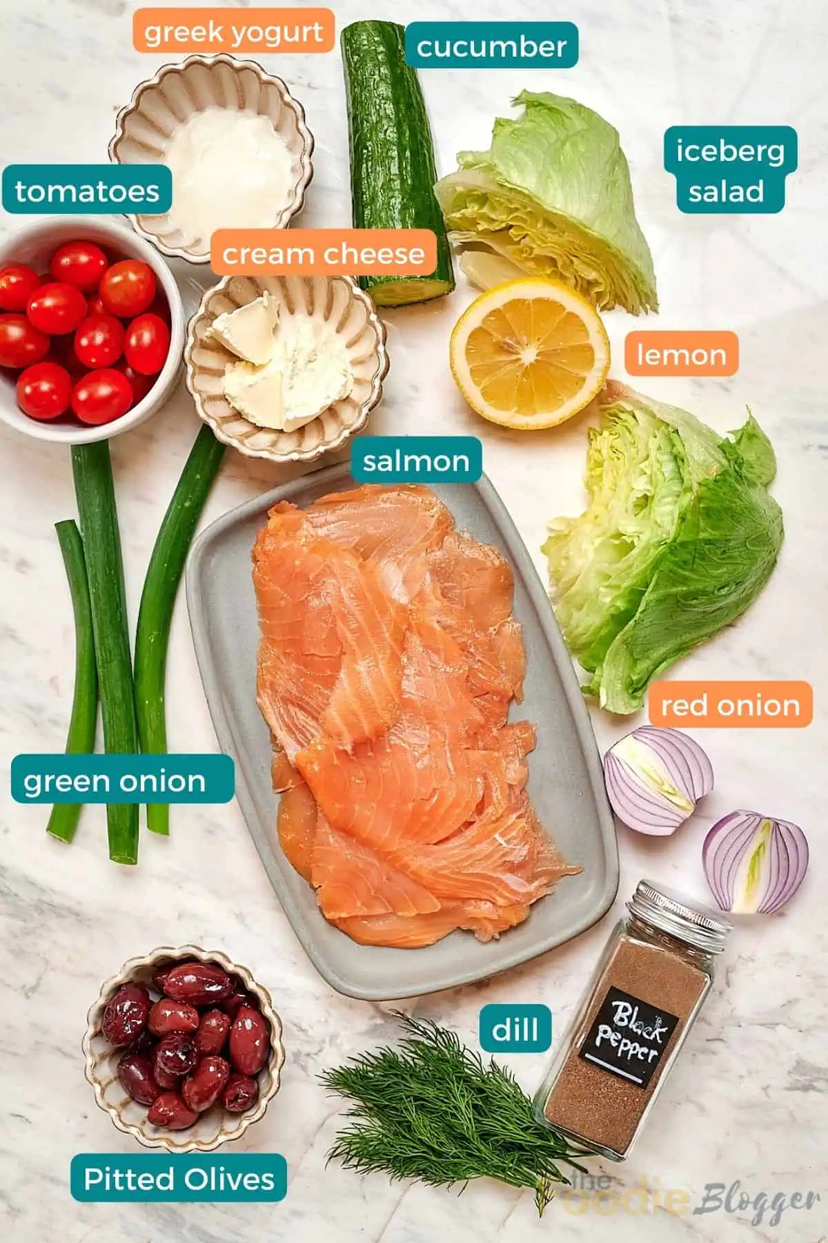 Viral Smoked Salmon Chopped Salad Bagel 3 Ingredients for viral smoked salmon chopped salad bagel on marble counter