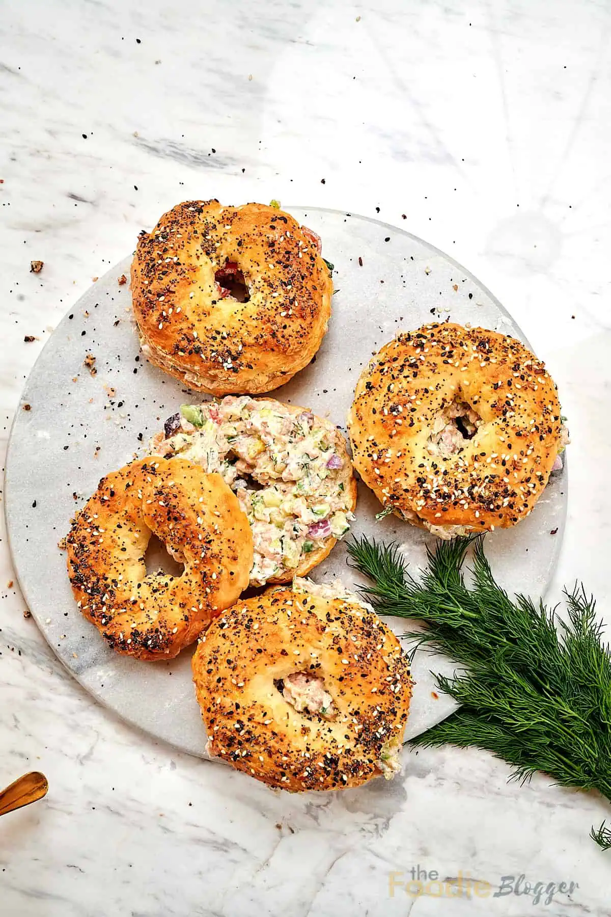 Viral Smoked Salmon Chopped Salad Bagel 2 Viral smoked salmon chopped salad bagels on serving plate