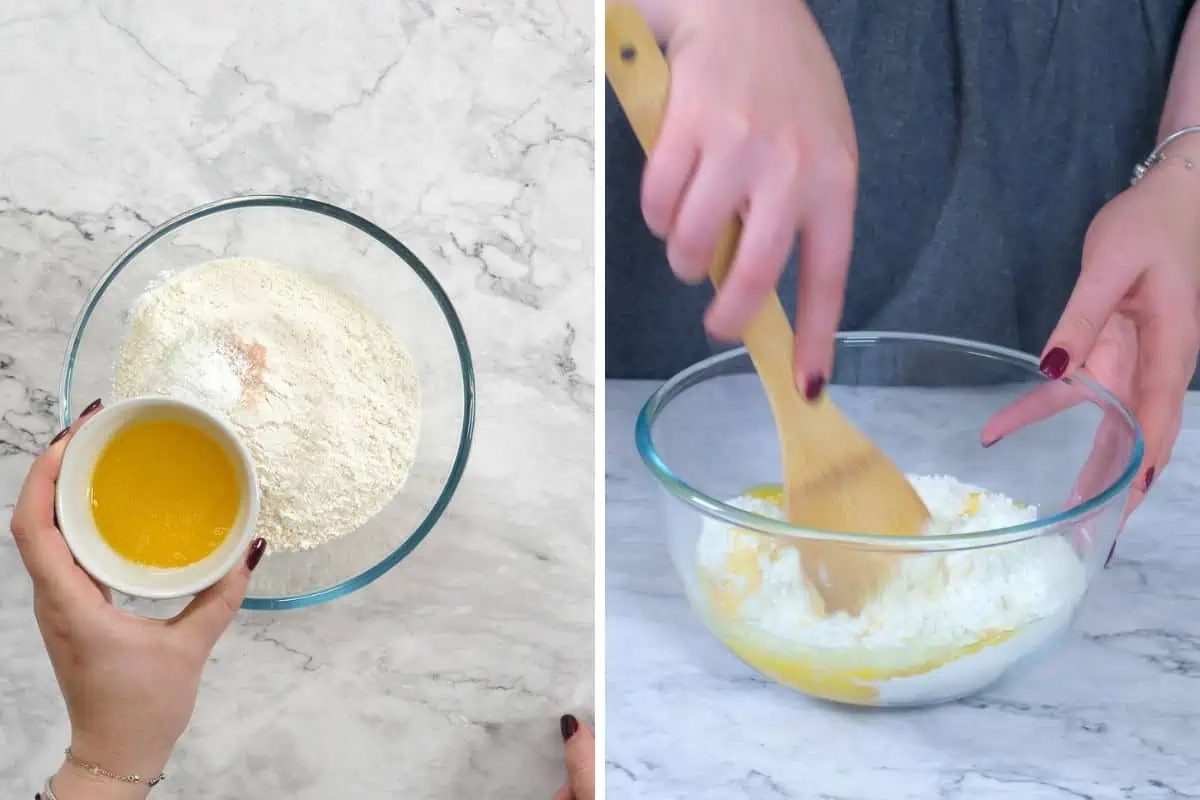 Easy Homemade Taco Bell Chalupa Recipe 5 Mixing oil into flour to start homemade chalupa dough