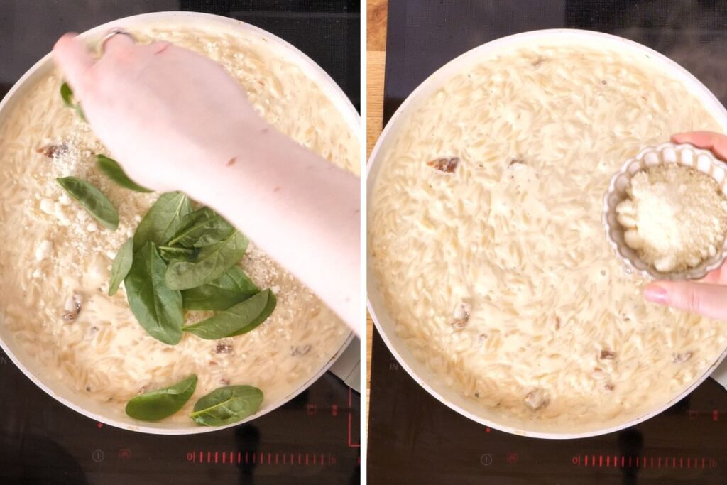 Creamy Cajun Shrimp Orzo 12 Stirring spinach and parmesan cheese into creamy Cajun orzo sauce.
