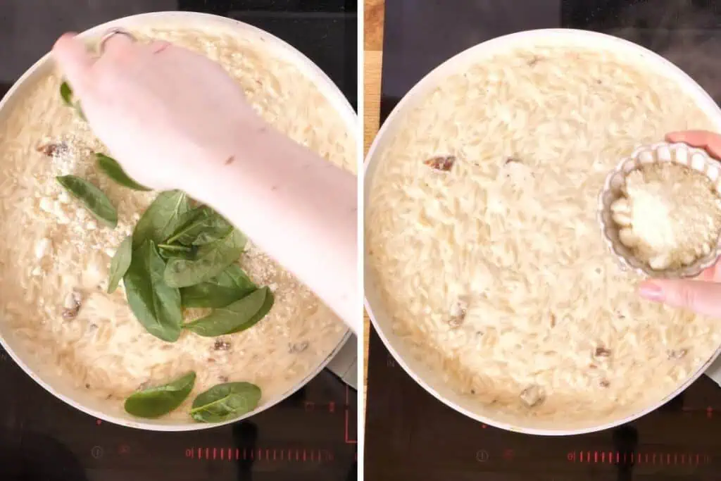 Creamy Cajun Shrimp Orzo 12 Stirring spinach and parmesan cheese into creamy Cajun orzo sauce.