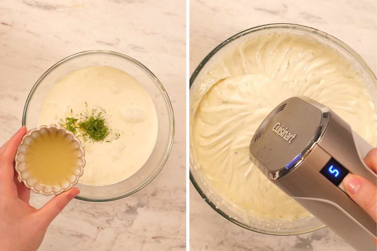No-Bake Strawberry Lime Charlotte Cake 6 Lime juice and lime zest being added to cream before whipping into a smooth, fluffy lime cream filling.